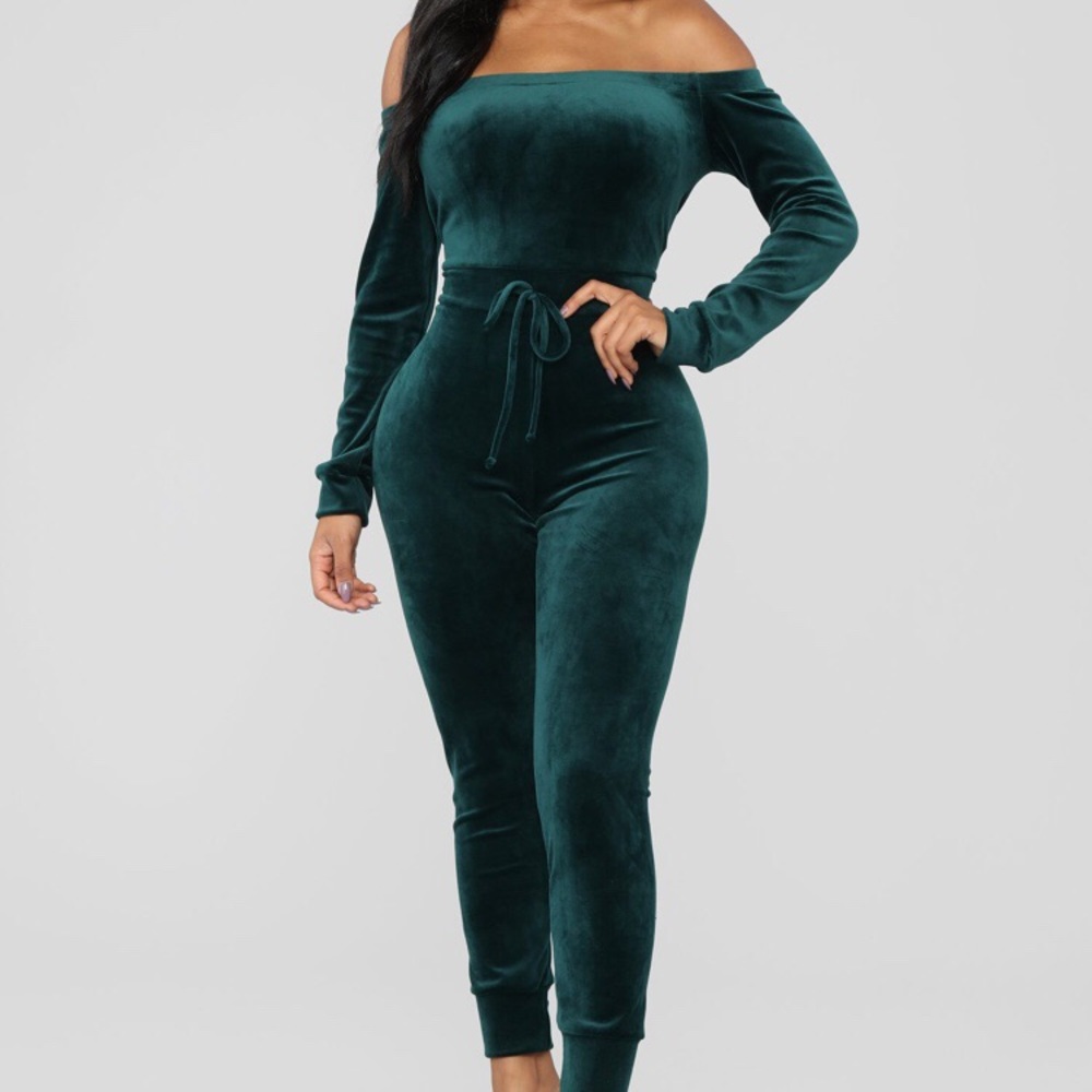 Hunter Green velour jumpsuit